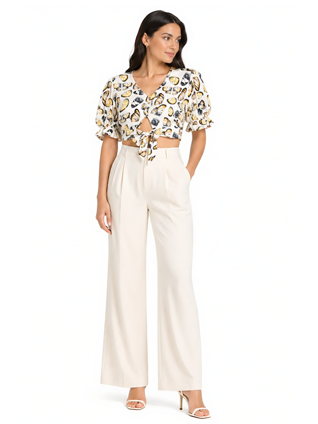 Off White Printed Crop Top