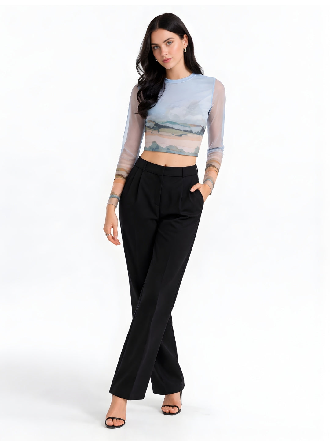Off White Printed Fitted Top