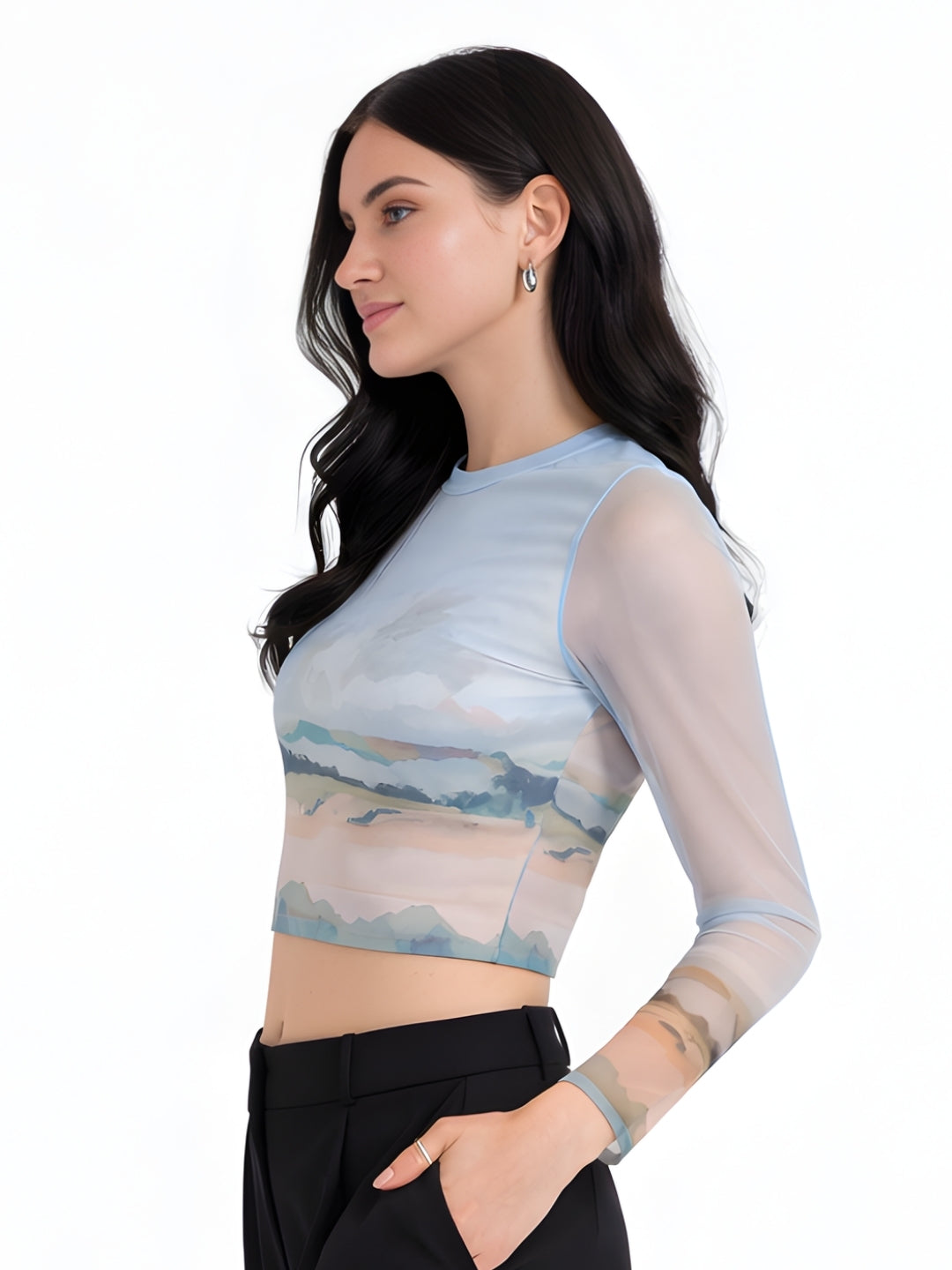 Off White Printed Fitted Top