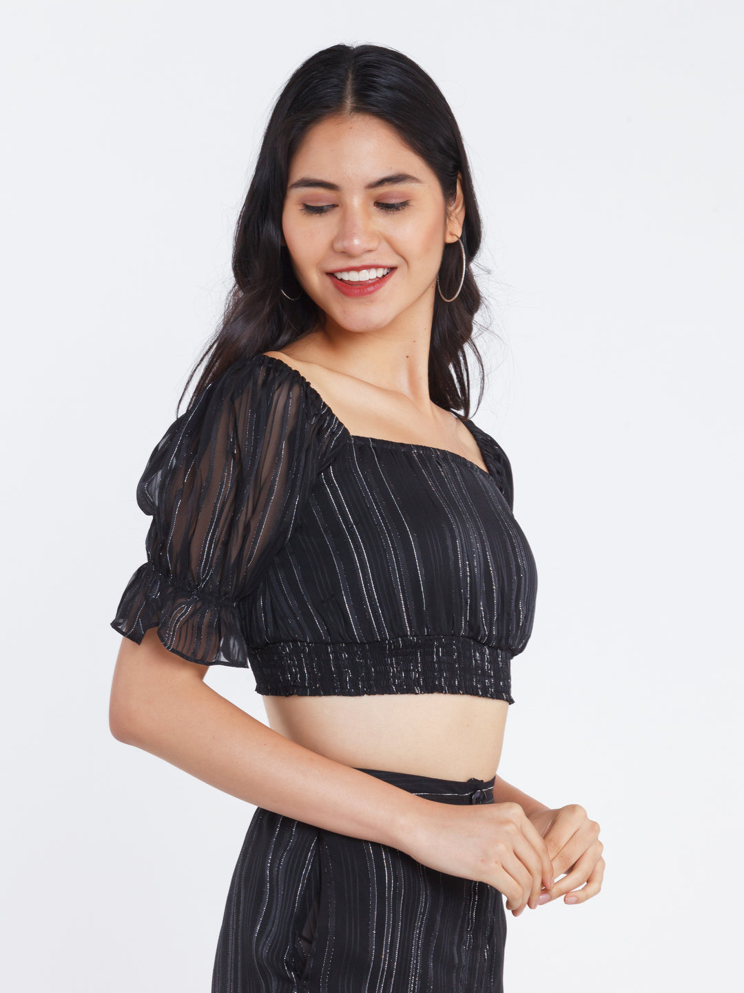 Black Striped Crop Top