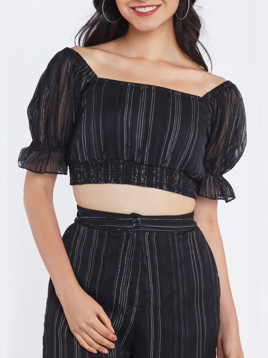 Black Striped Crop Top