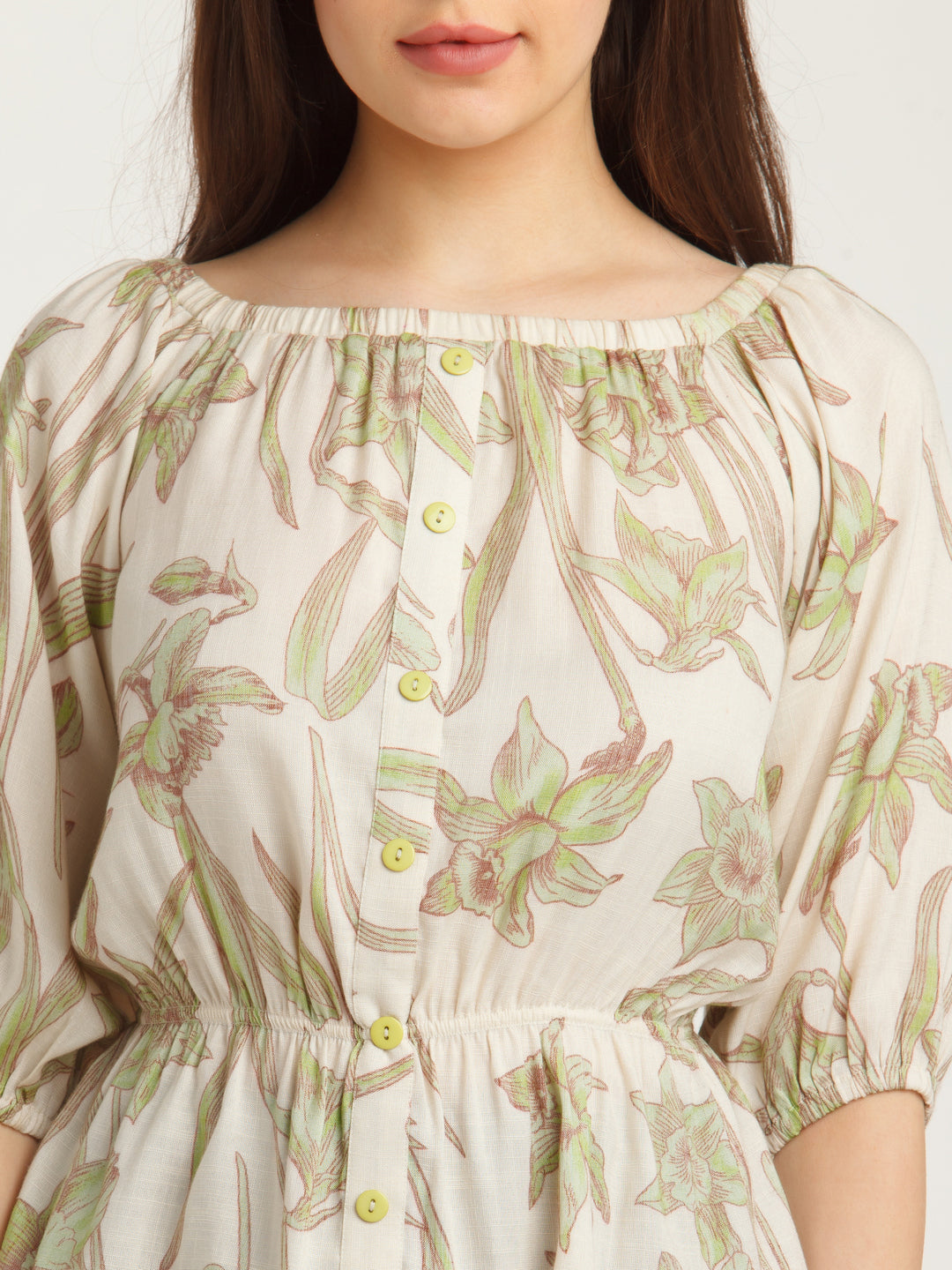 Off White Printed Off-shoulder Top