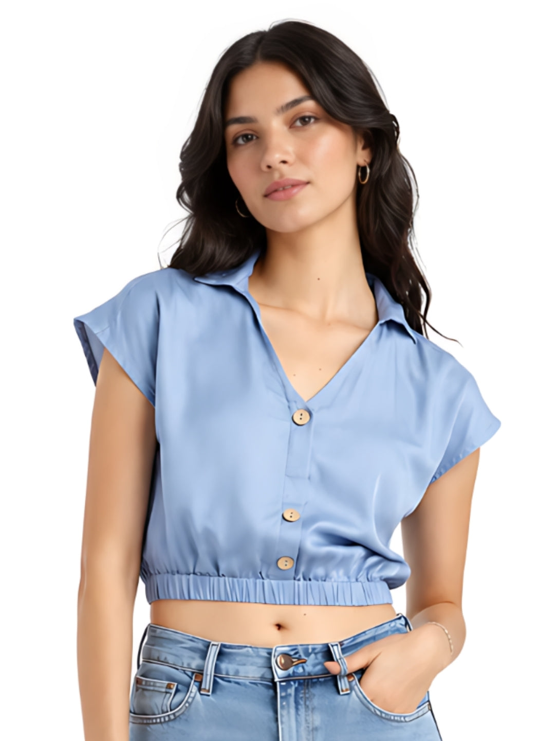 Blue Solid Crop Top