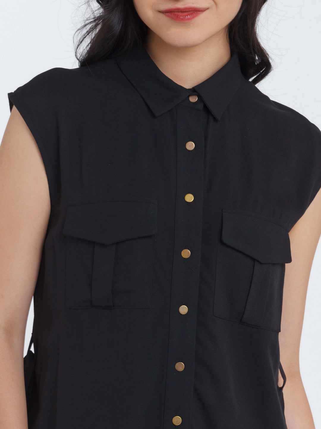 Black Solid Utility Top