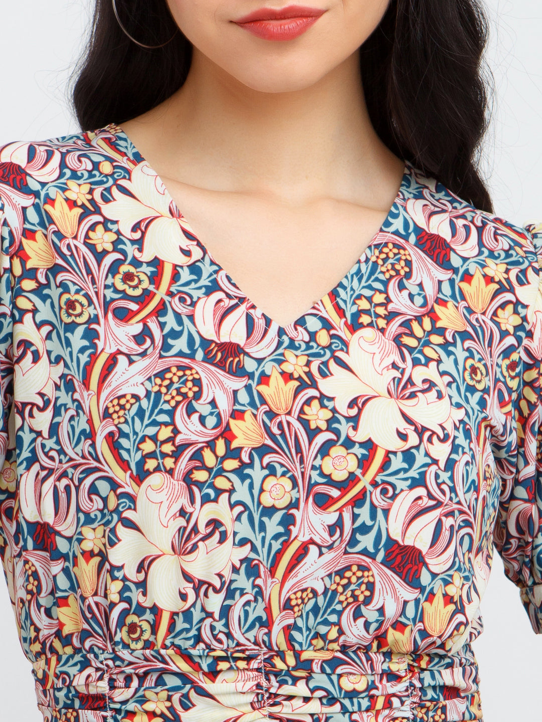 Multicolored Printed Puff Sleeve Top