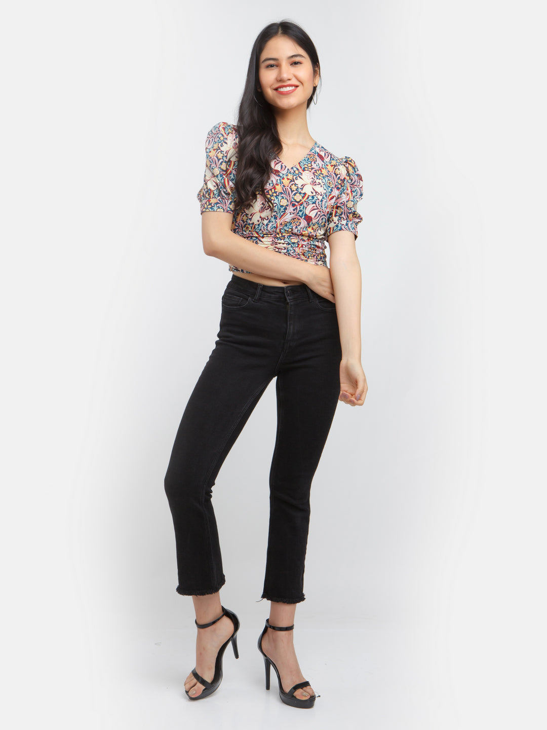 Multicolored Printed Puff Sleeve Top