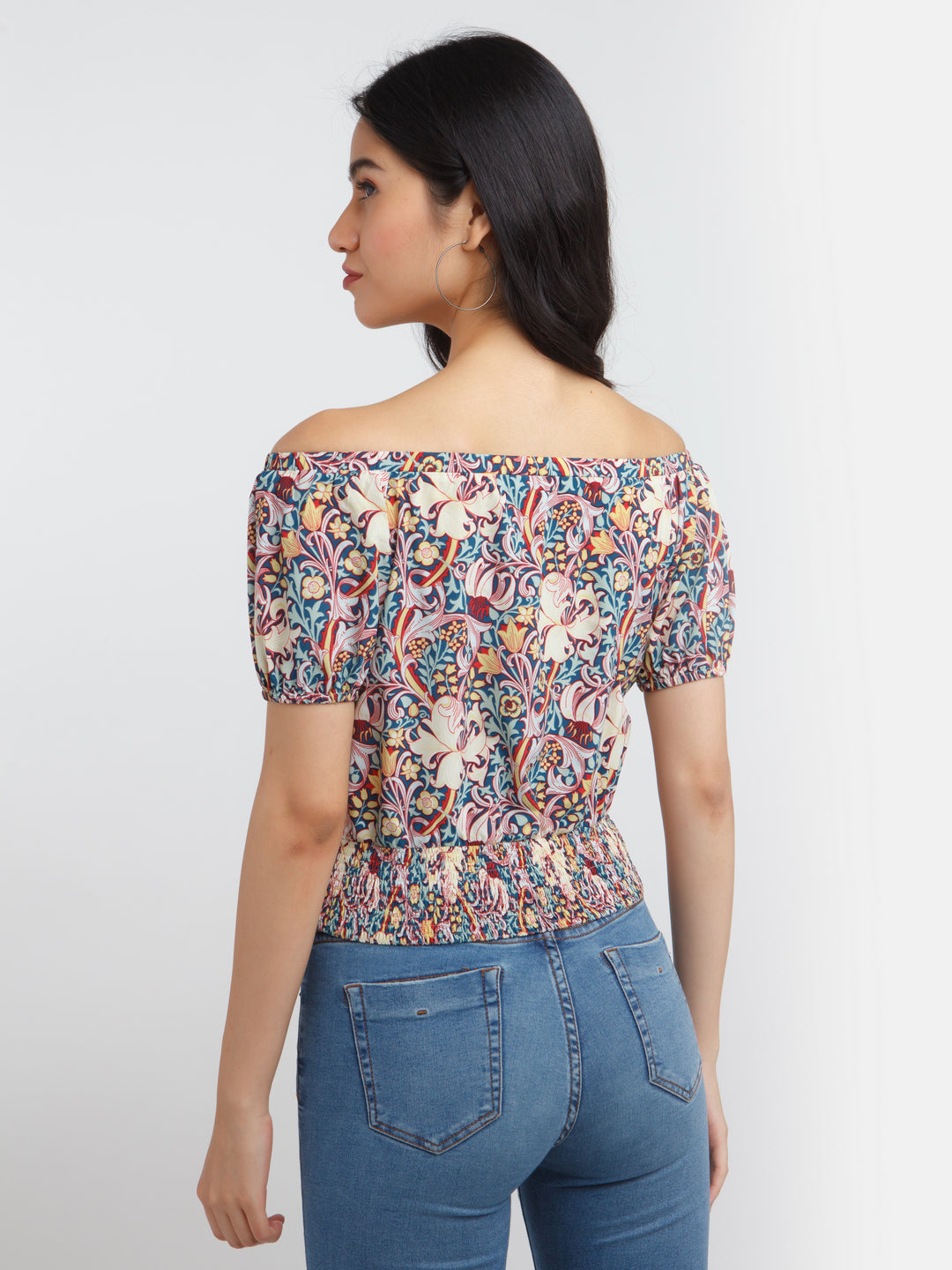 Multicolored Printed Off-shoulder Top