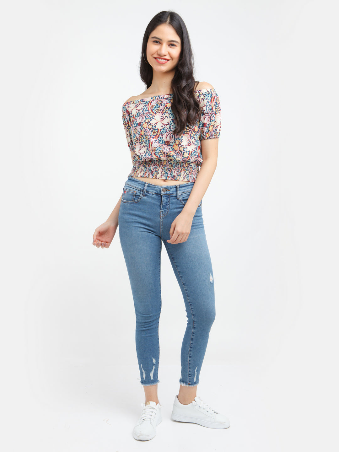 Multicolored Printed Off-shoulder Top