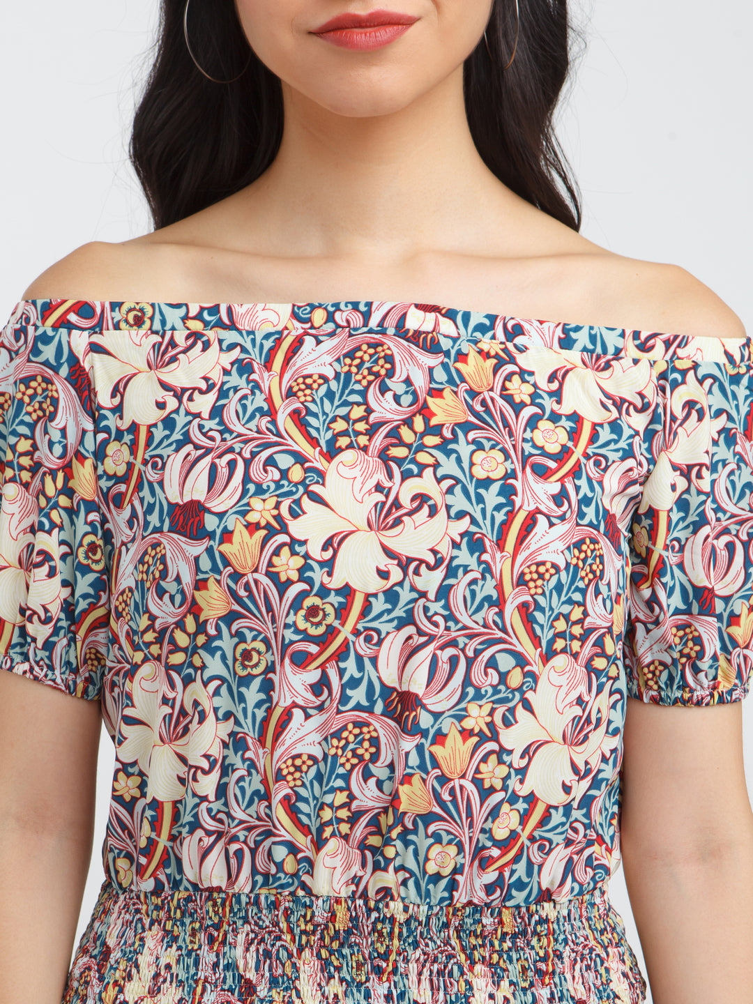 Multicolored Printed Off-shoulder Top