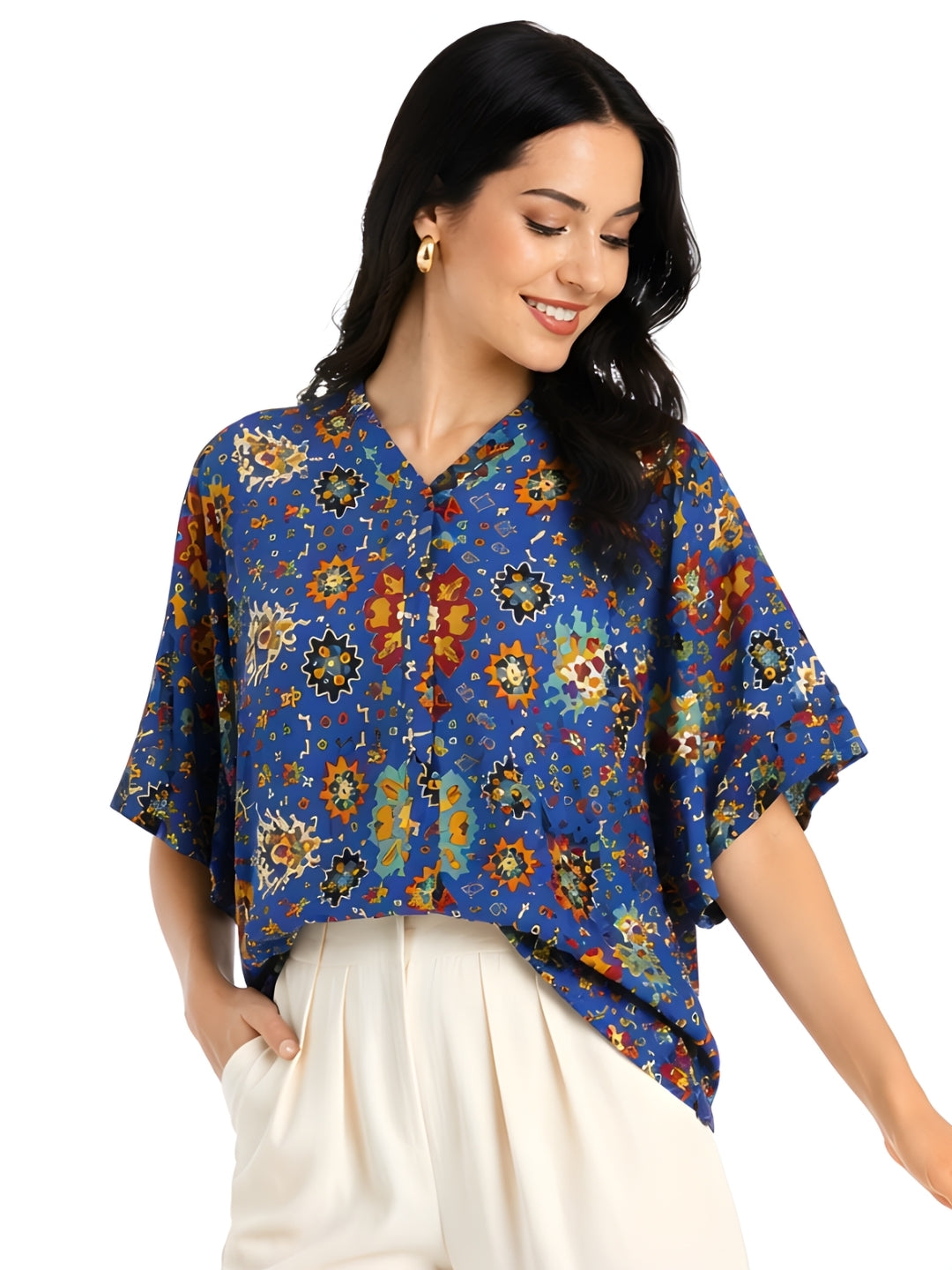Blue Printed Kimono Shirt