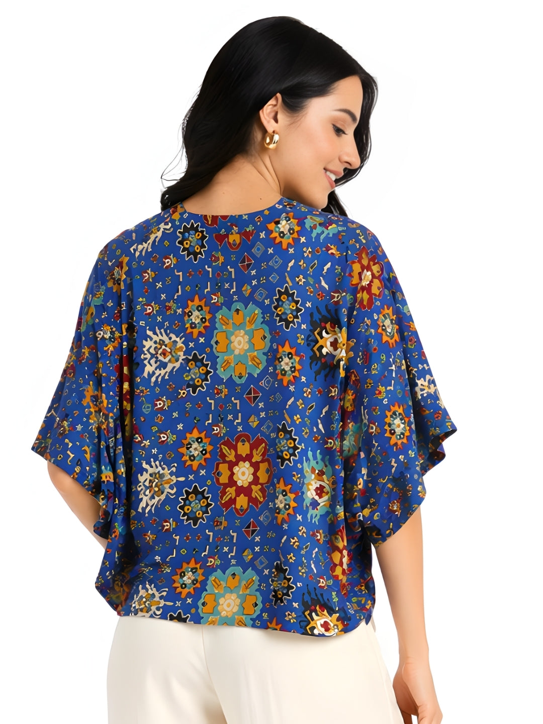 Blue Printed Kimono Shirt