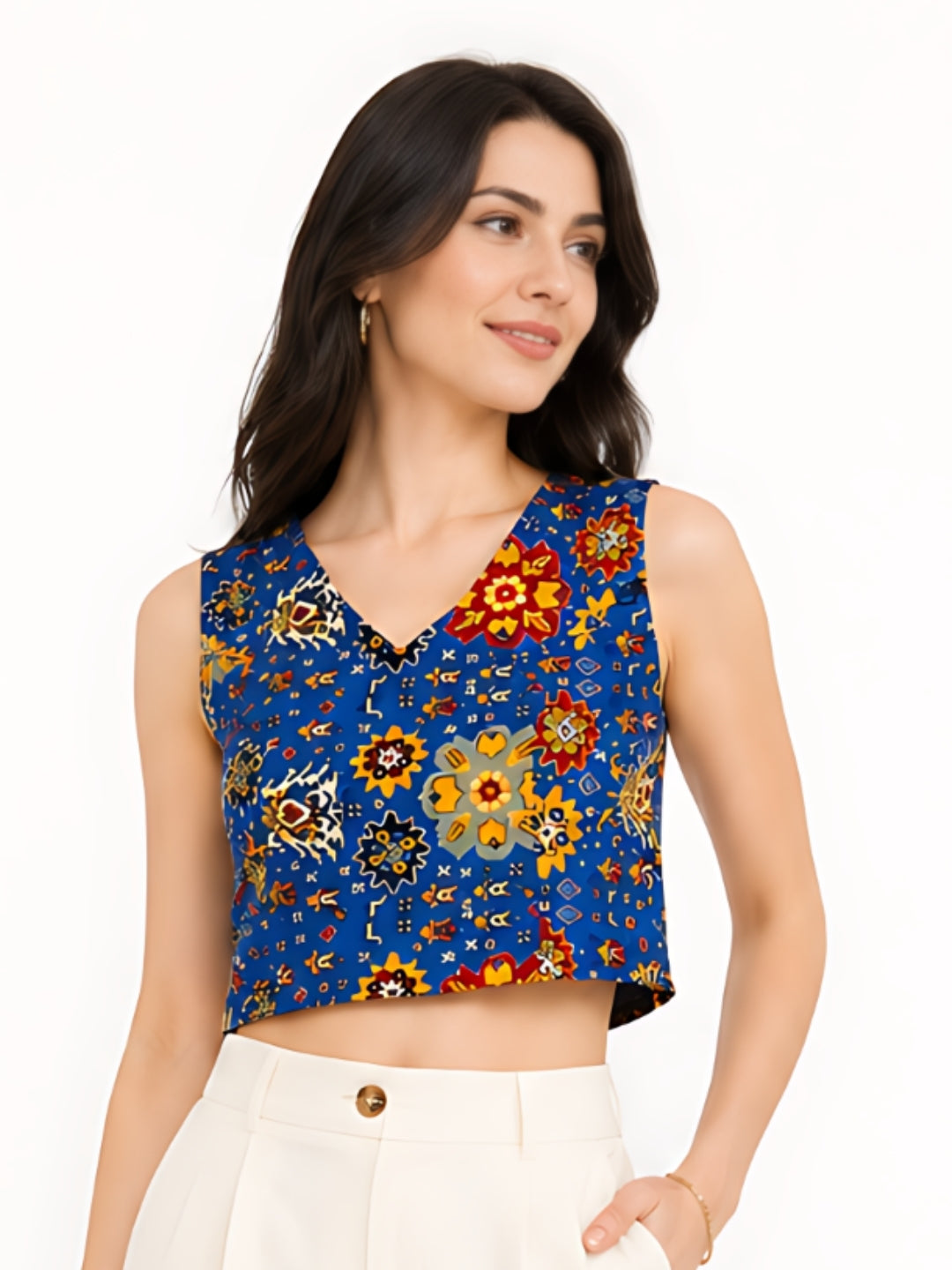 Blue Printed Crop Top
