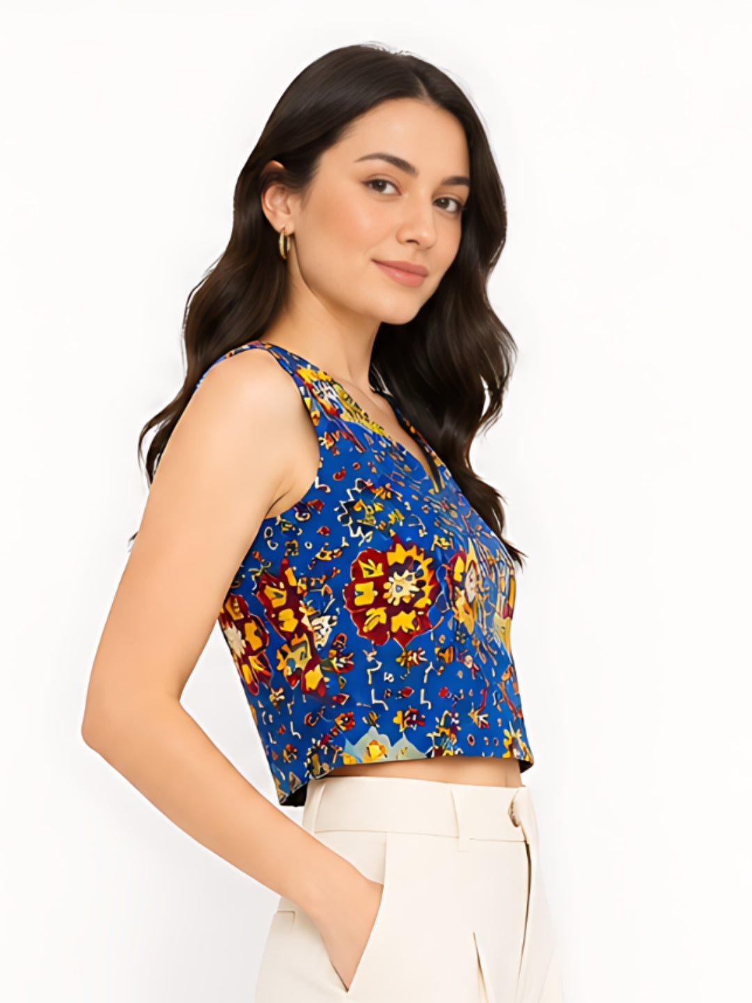 Blue Printed Crop Top