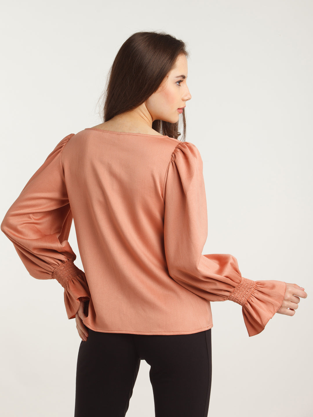 Peach Solid Puff Sleeve Top