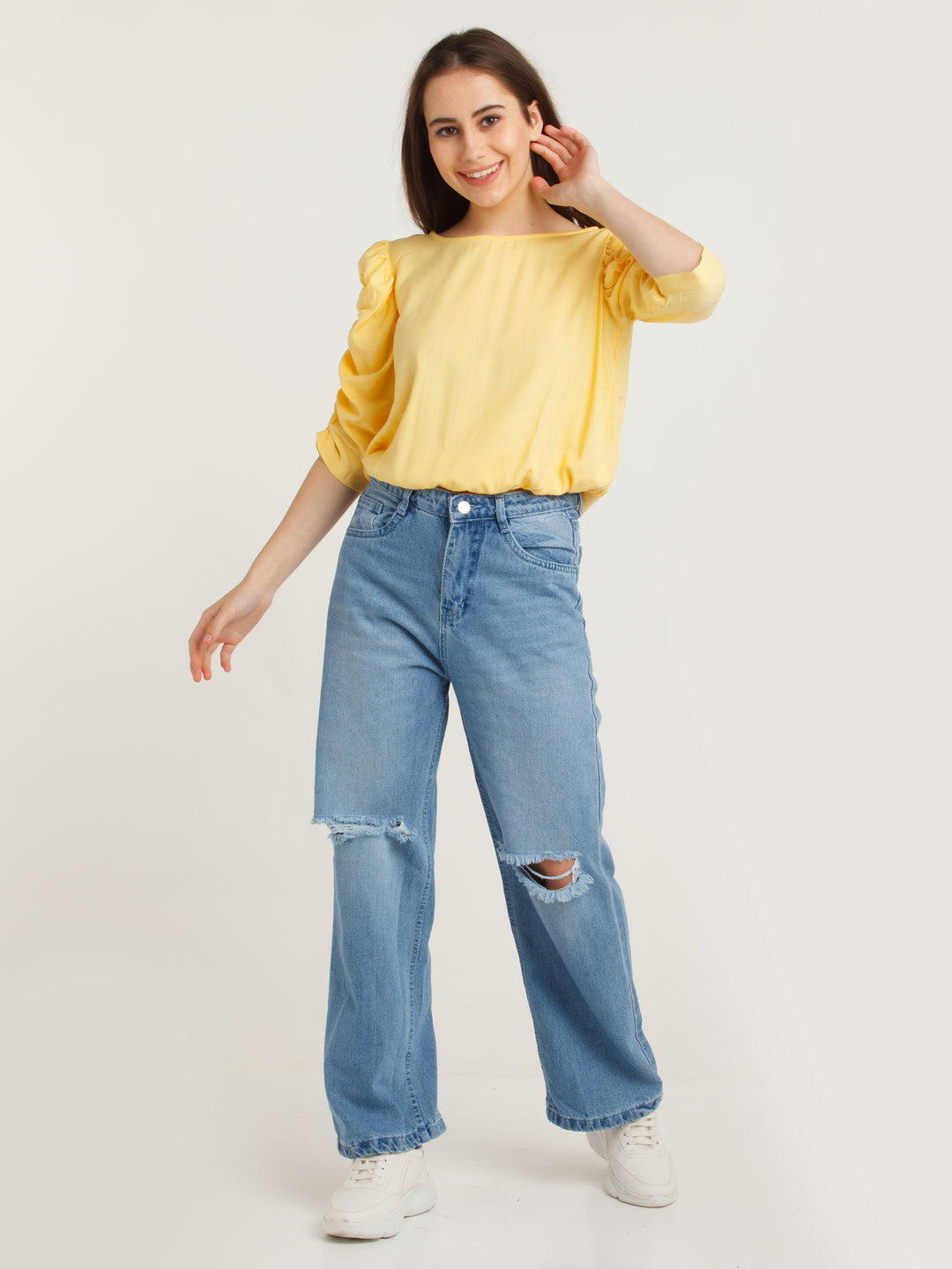 Yellow Solid Puff Sleeve Top