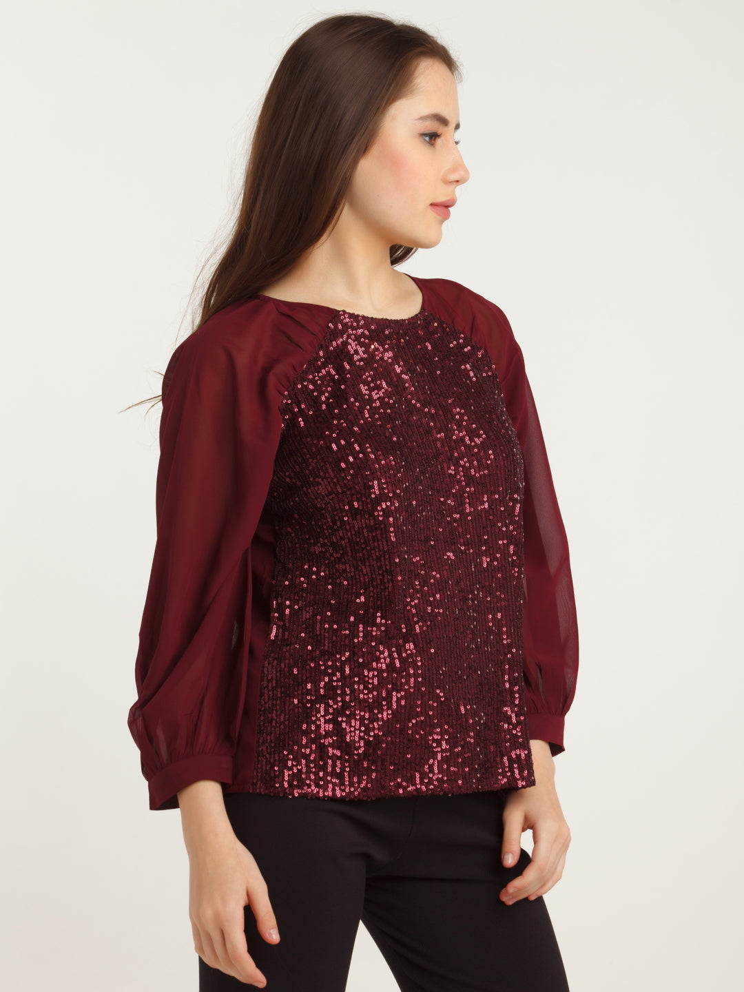 Maroon Embellished Straight Top