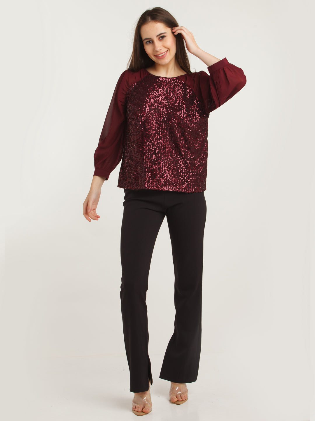 Maroon Embellished Straight Top