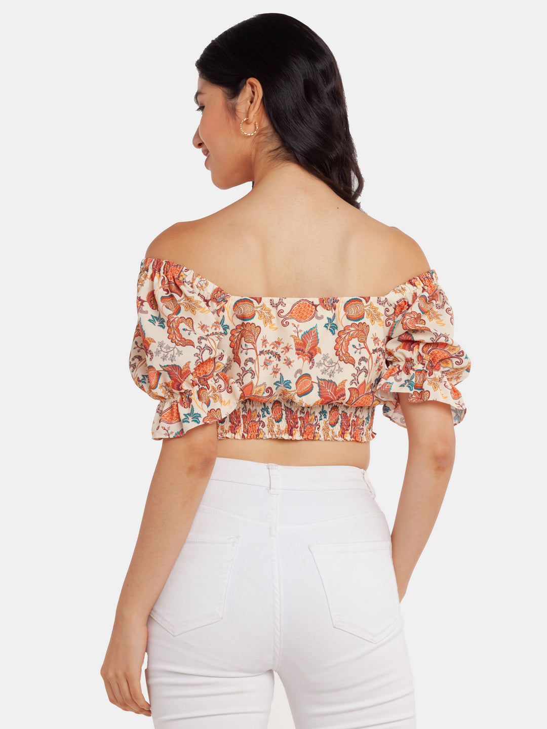 Beige Printed Crop Top