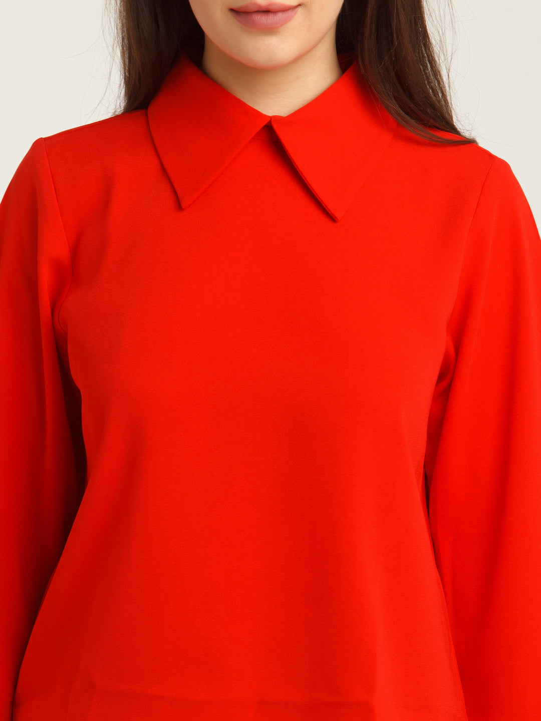 Red Solid Flared Sleeve Top