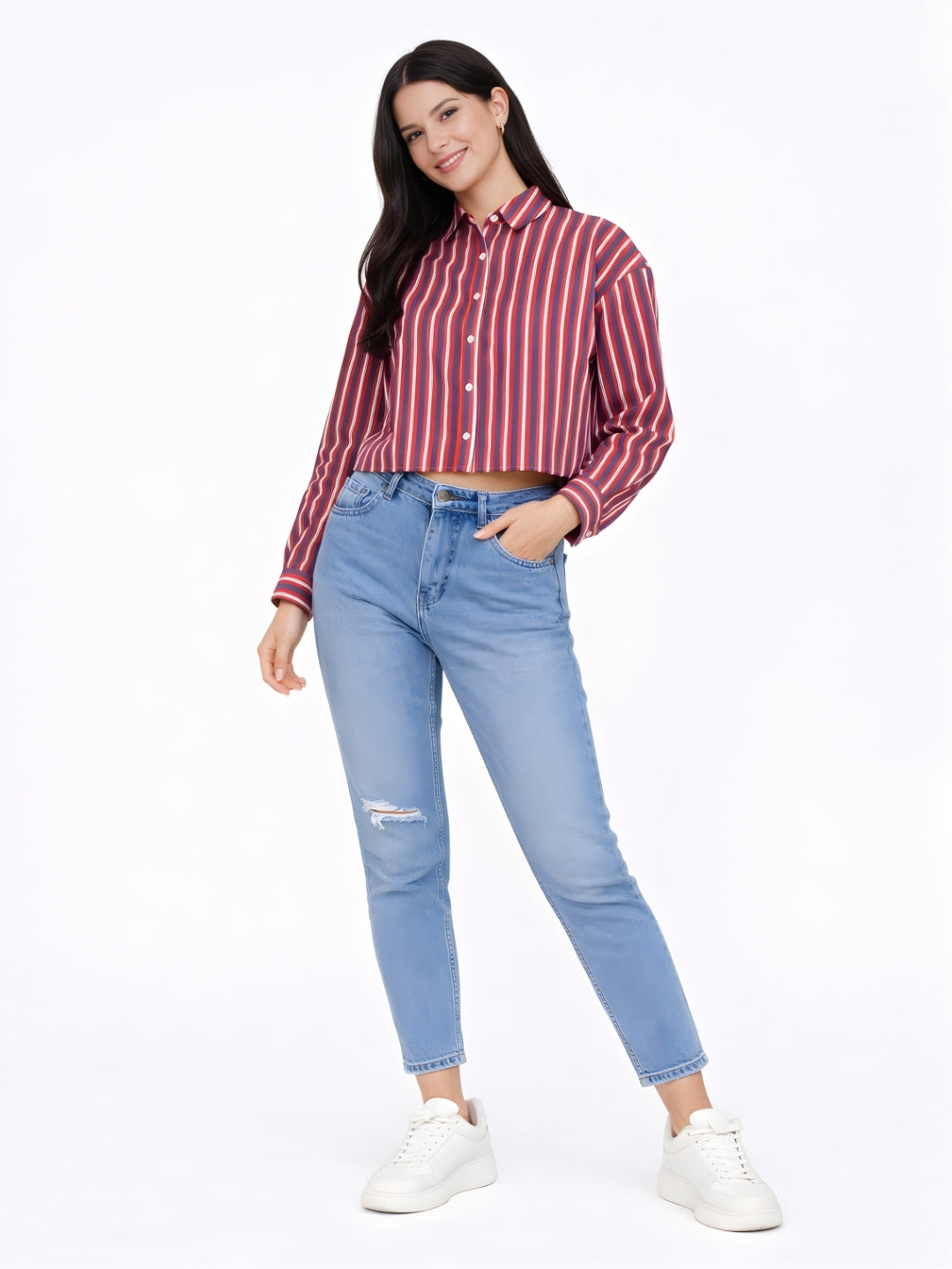 Multicolored Stripes Cropped Shirt