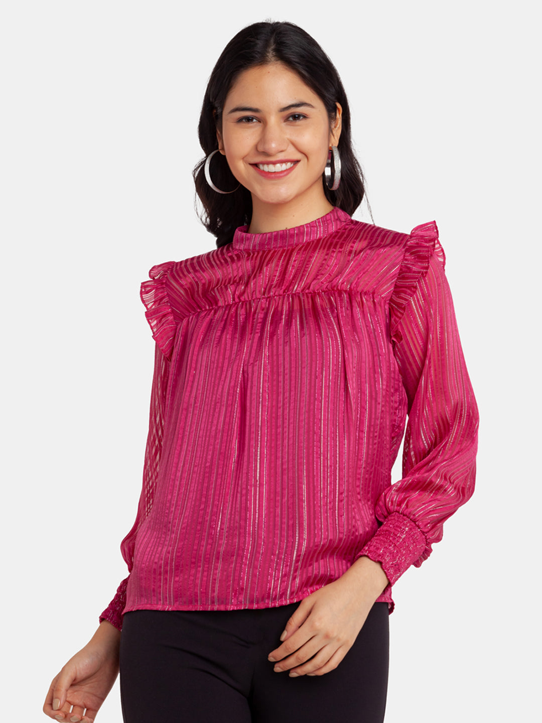 Pink Shimmer Ruffles Top