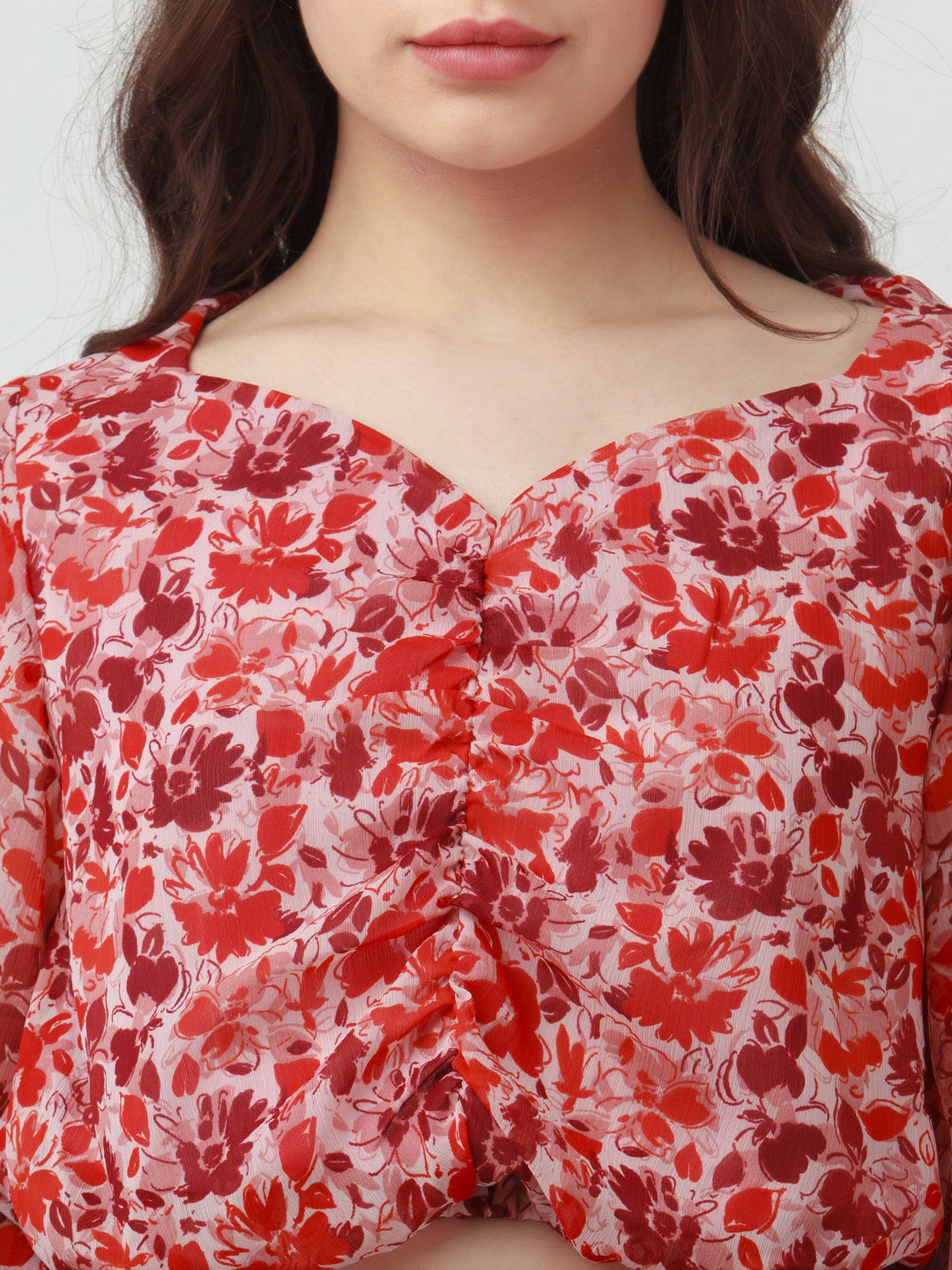 Pink Printed Ruched Top