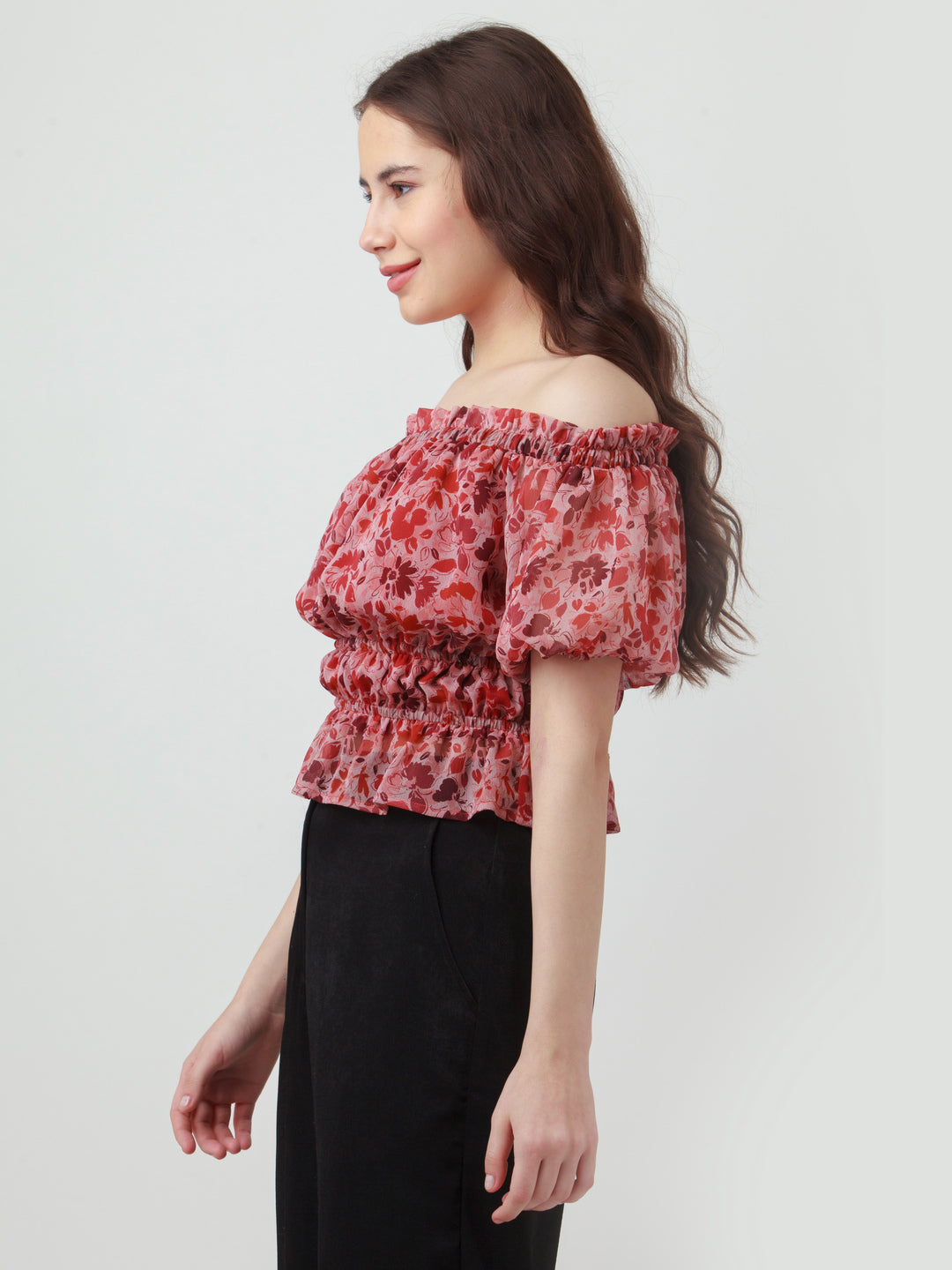 Pink Printed Off Shoulder Top