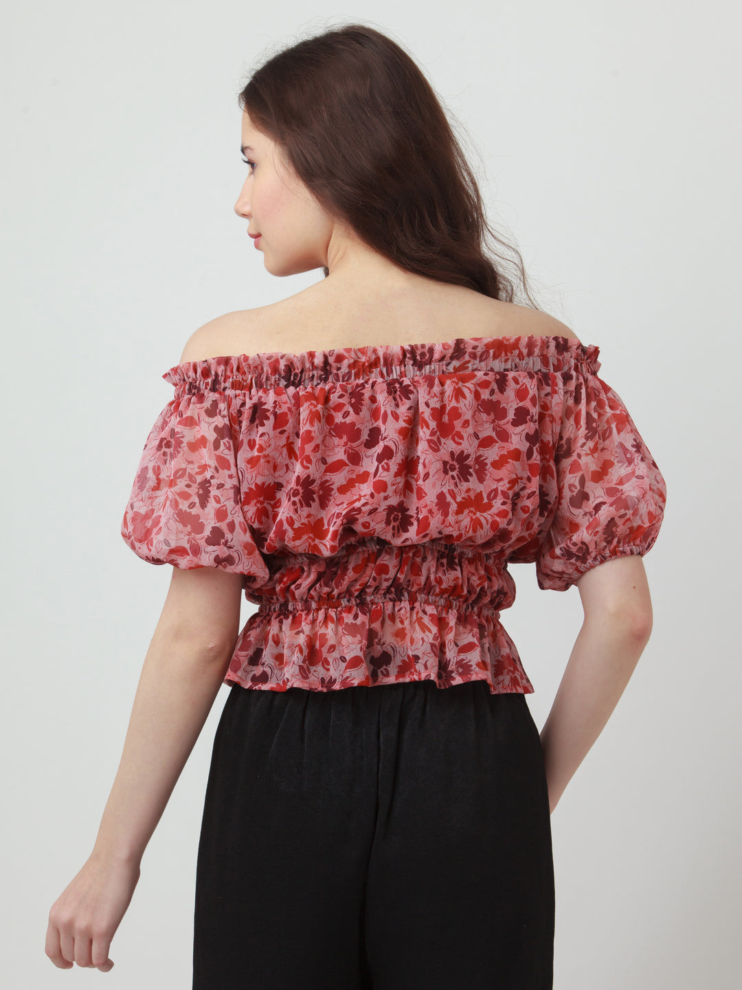 Pink Printed Off Shoulder Top