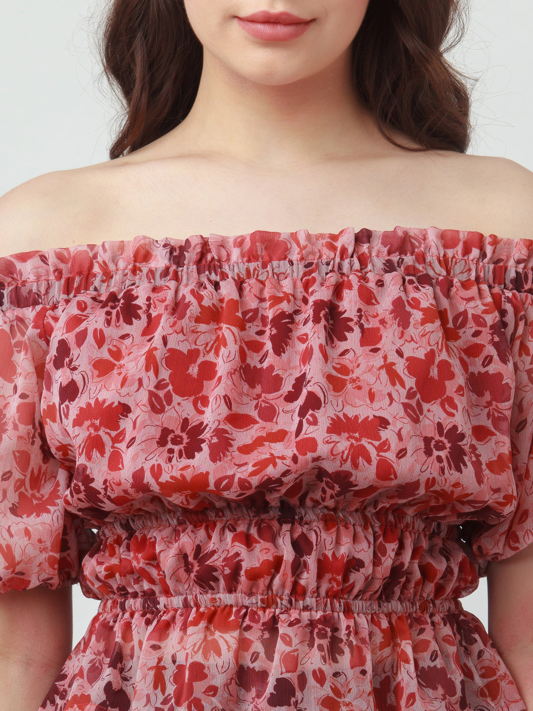 Pink Printed Off Shoulder Top