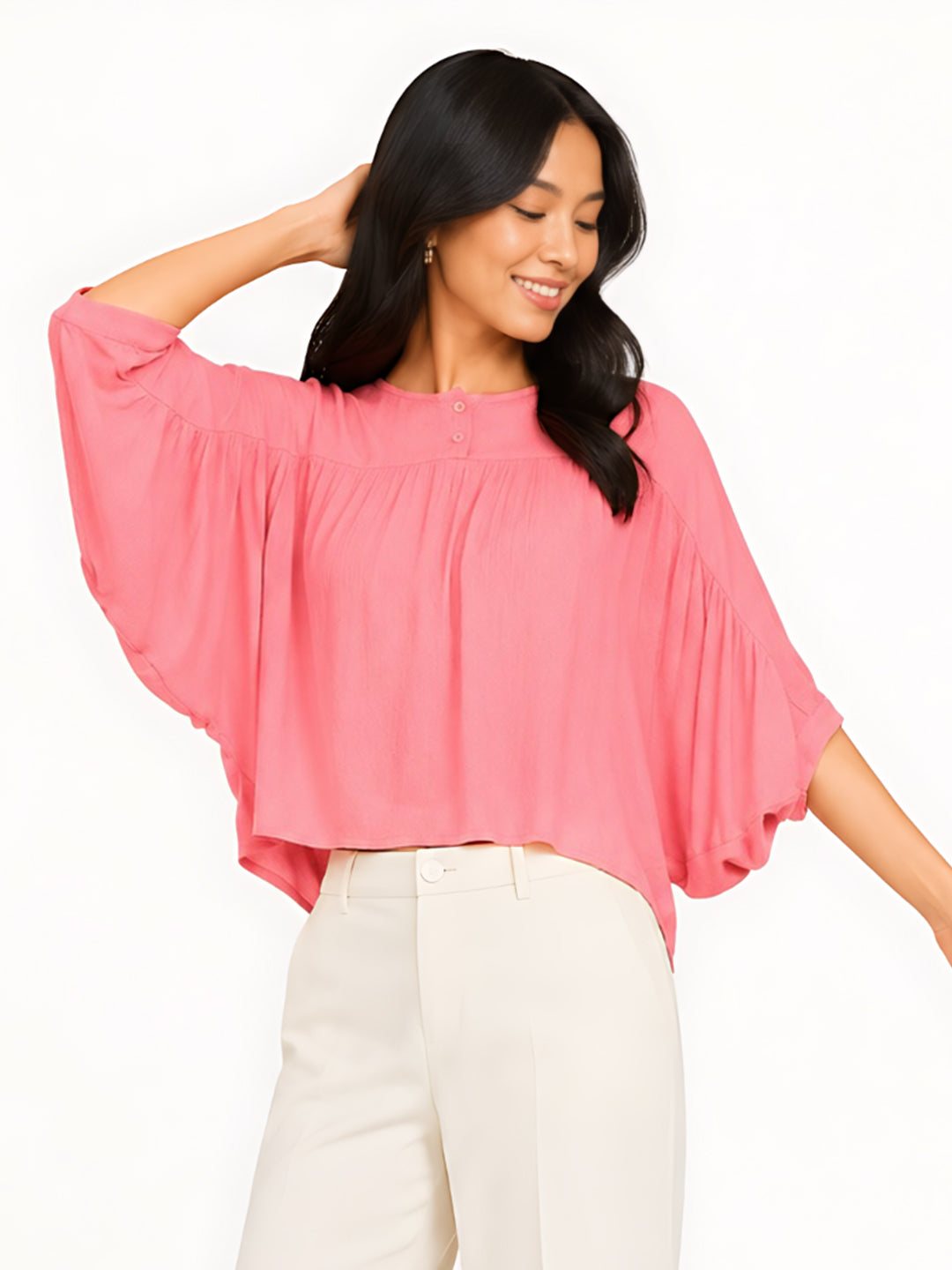 Pink Solid Cropped Top
