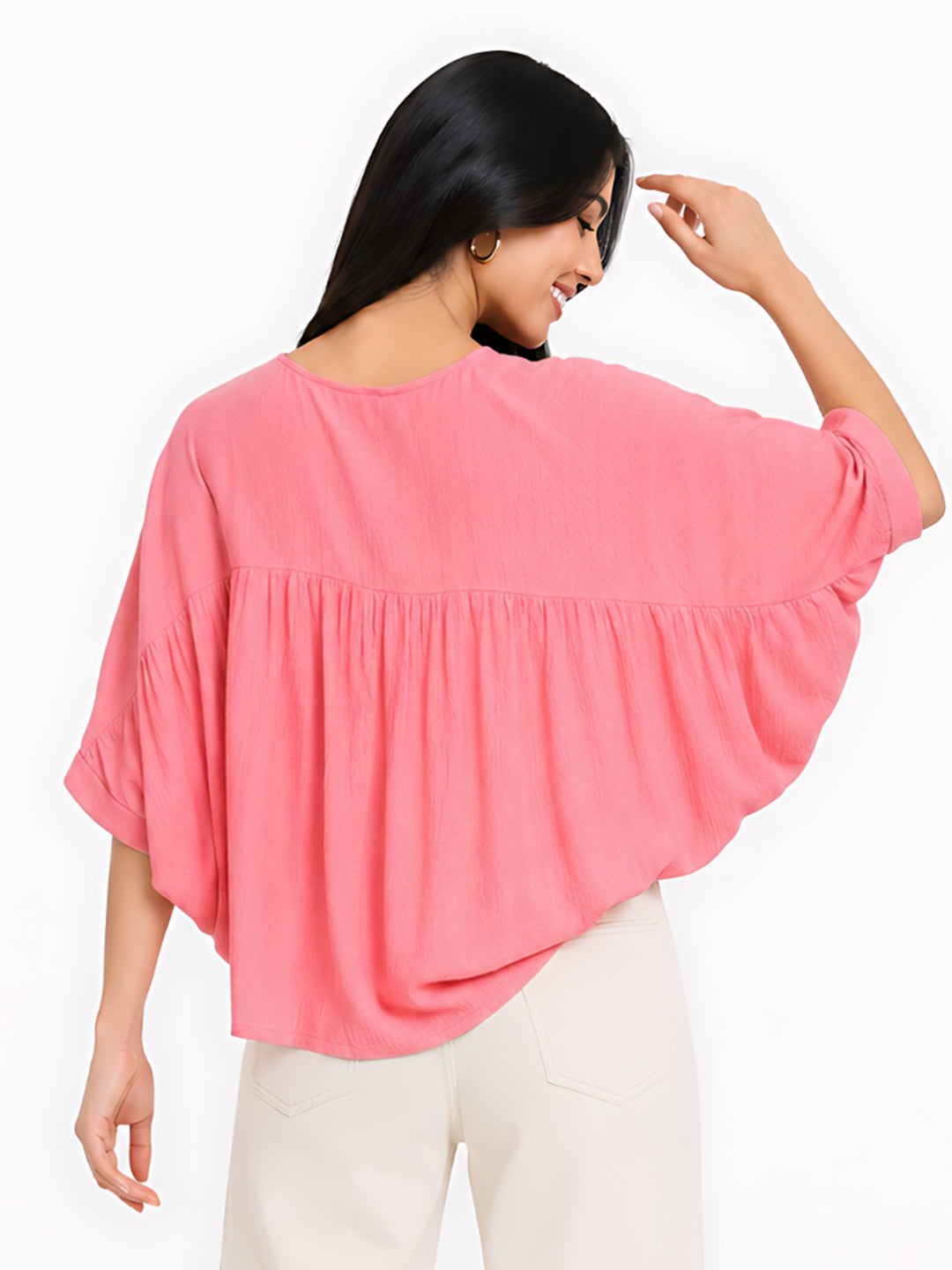 Pink Solid Cropped Top