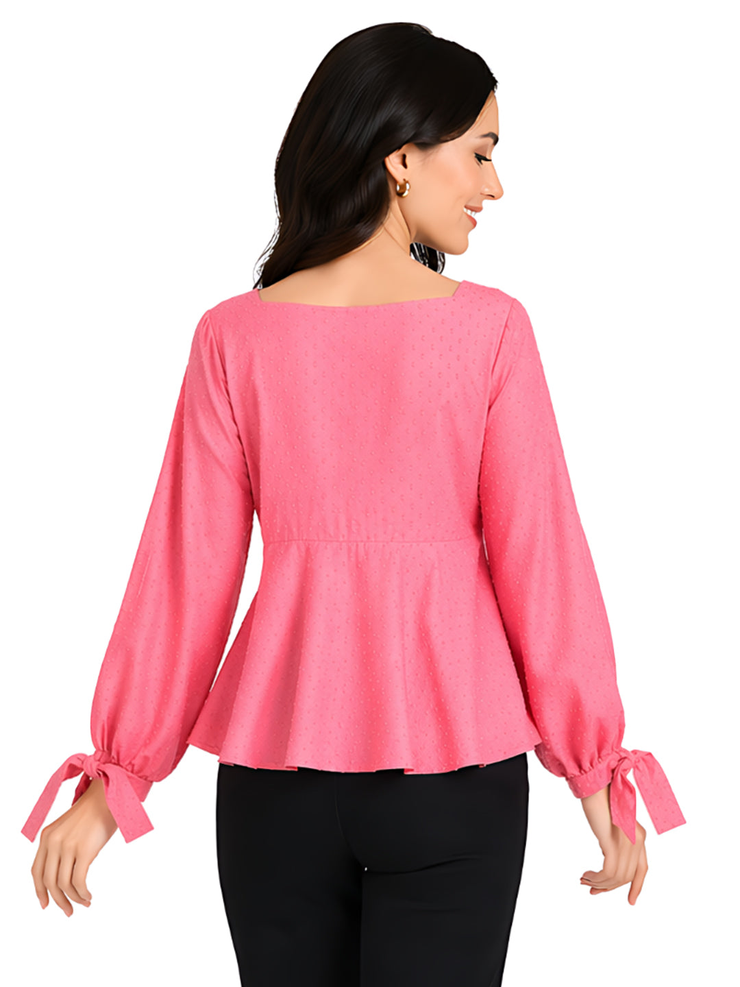 Pink Self Design Tie-Up Top