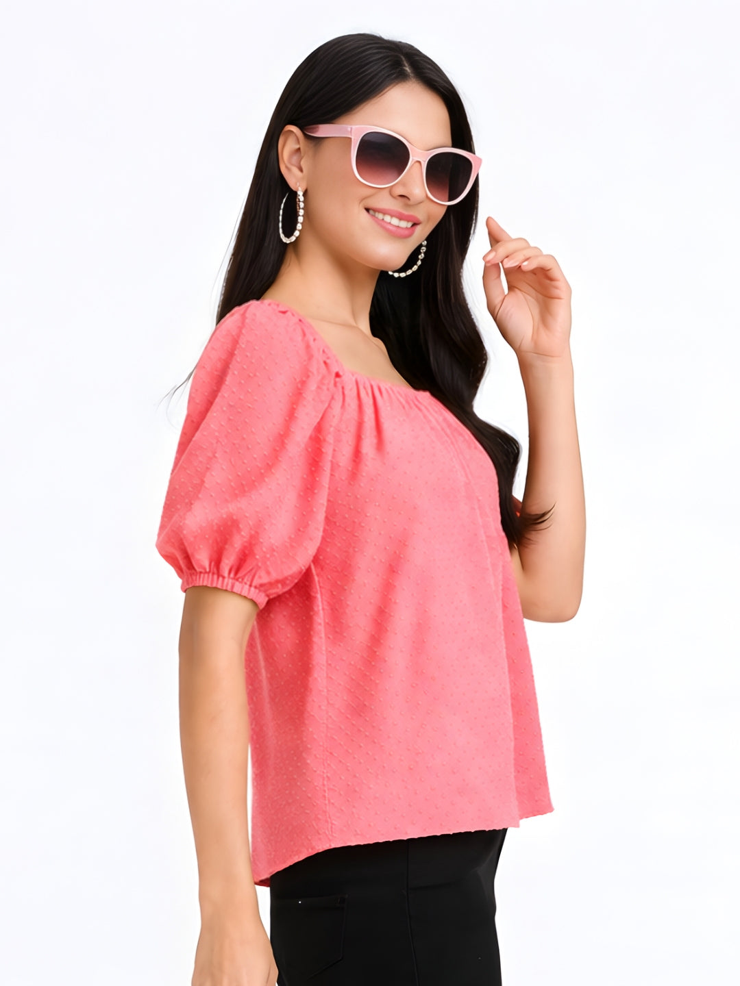 Pink Self Design Tie-Up Top