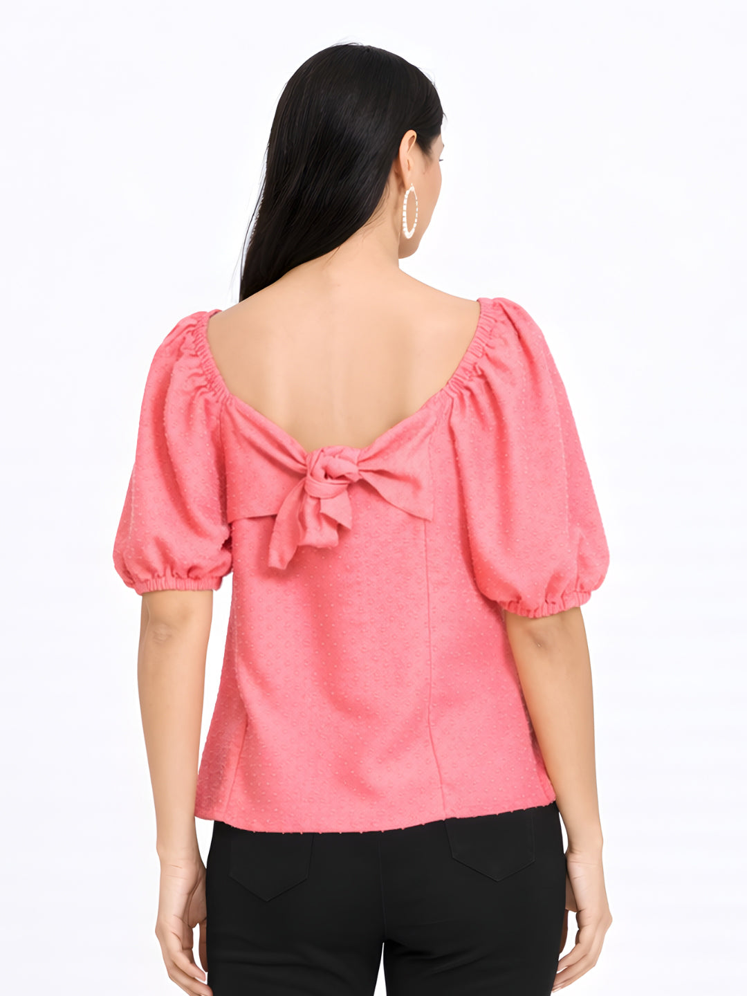 Pink Self Design Tie-Up Top