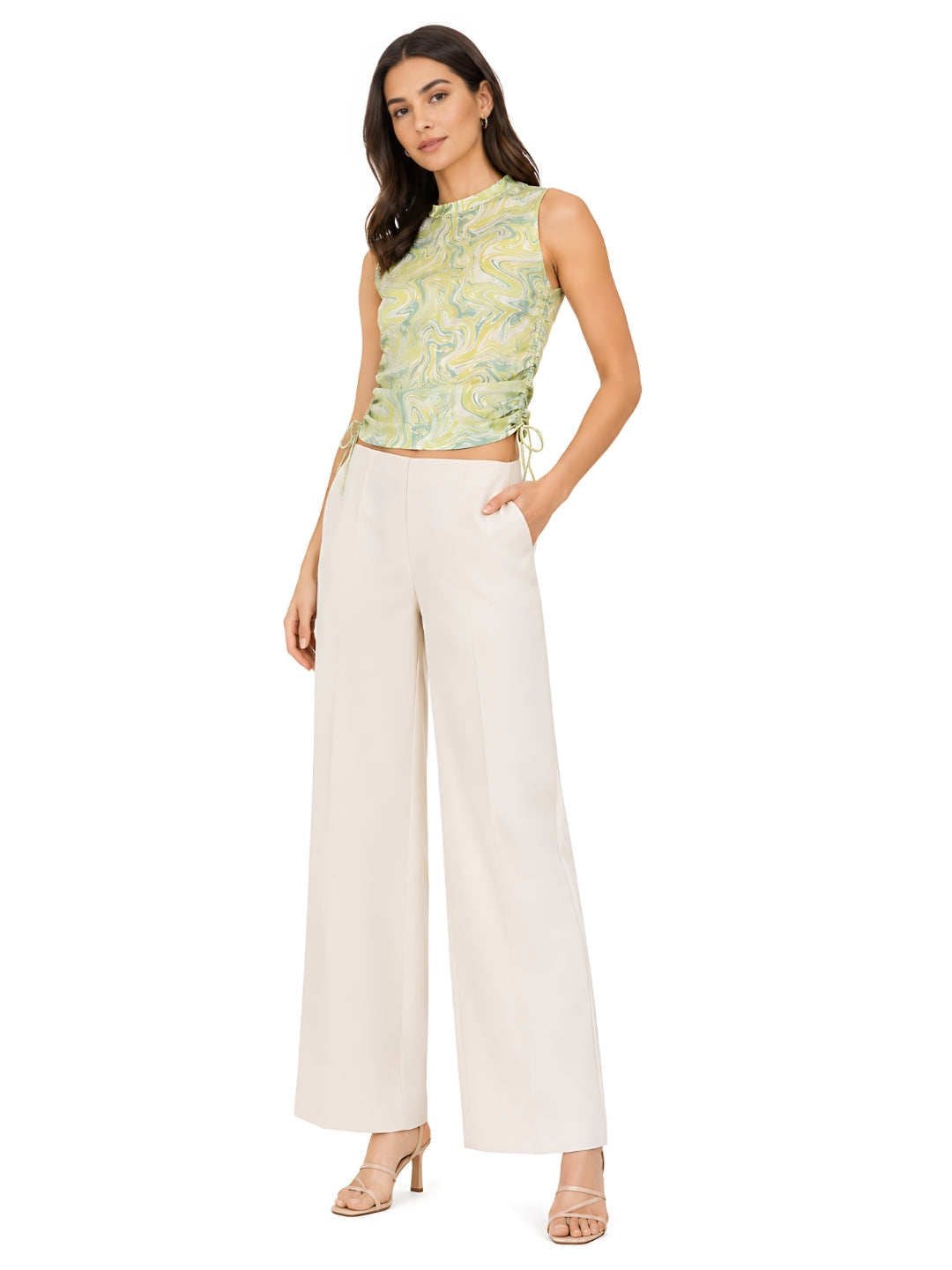 Green Printed Ruched Top