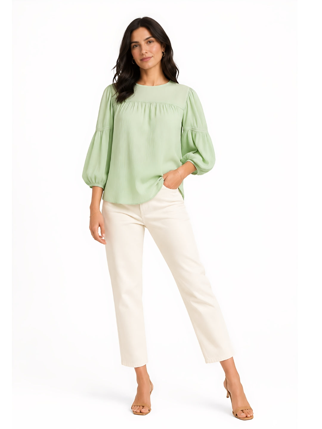 Green Solid 3/4th Sleeves Top