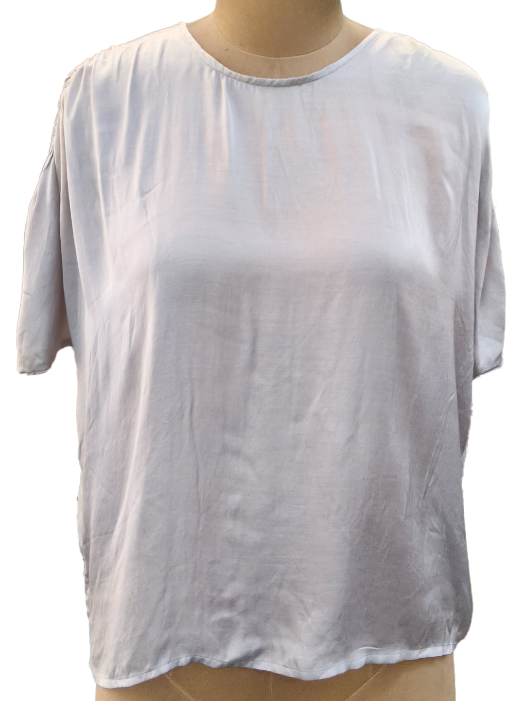 Grey Solid Short Sleeves Round Neck Regular Top