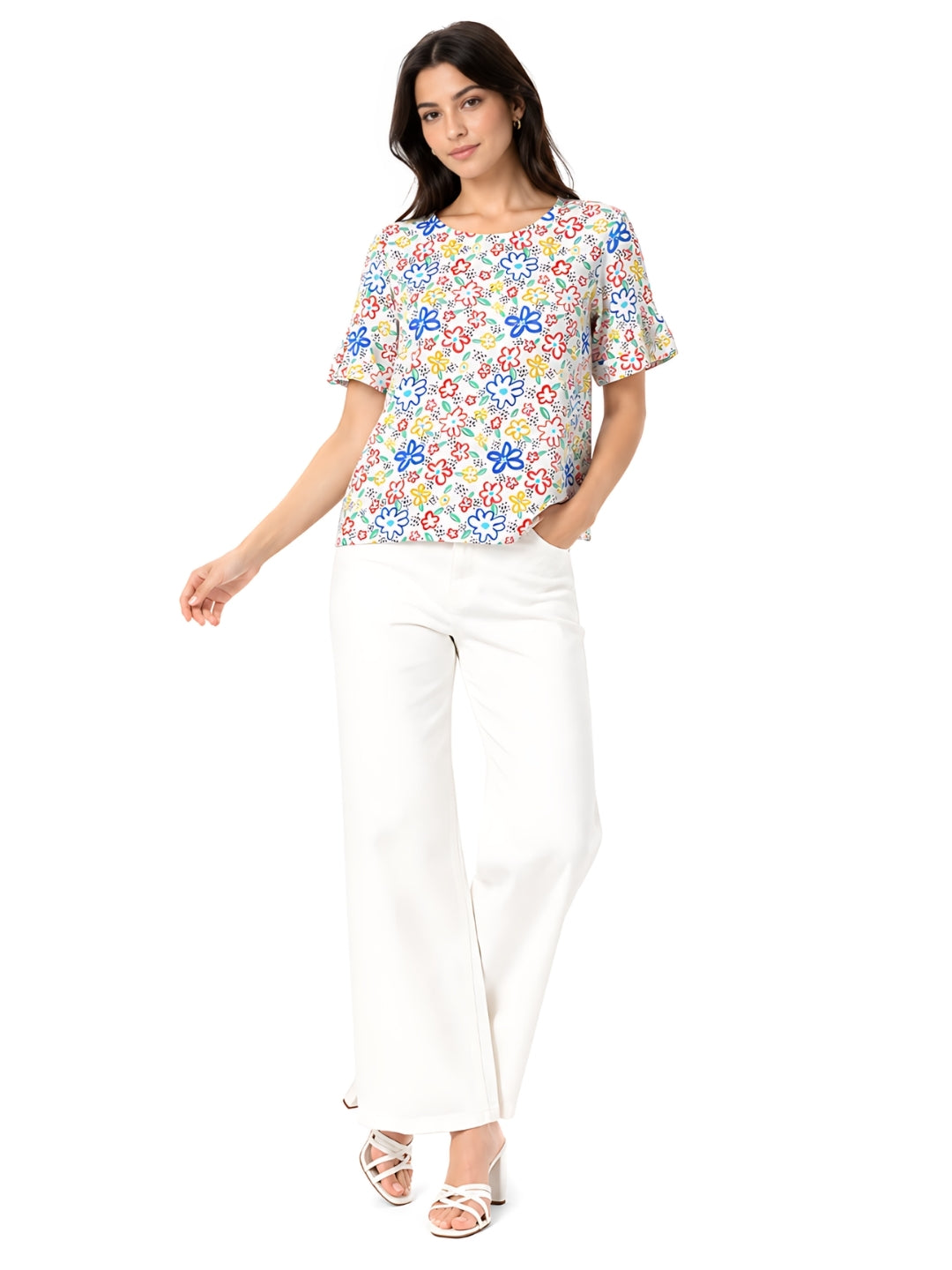 White Quirky Printed Regular Top