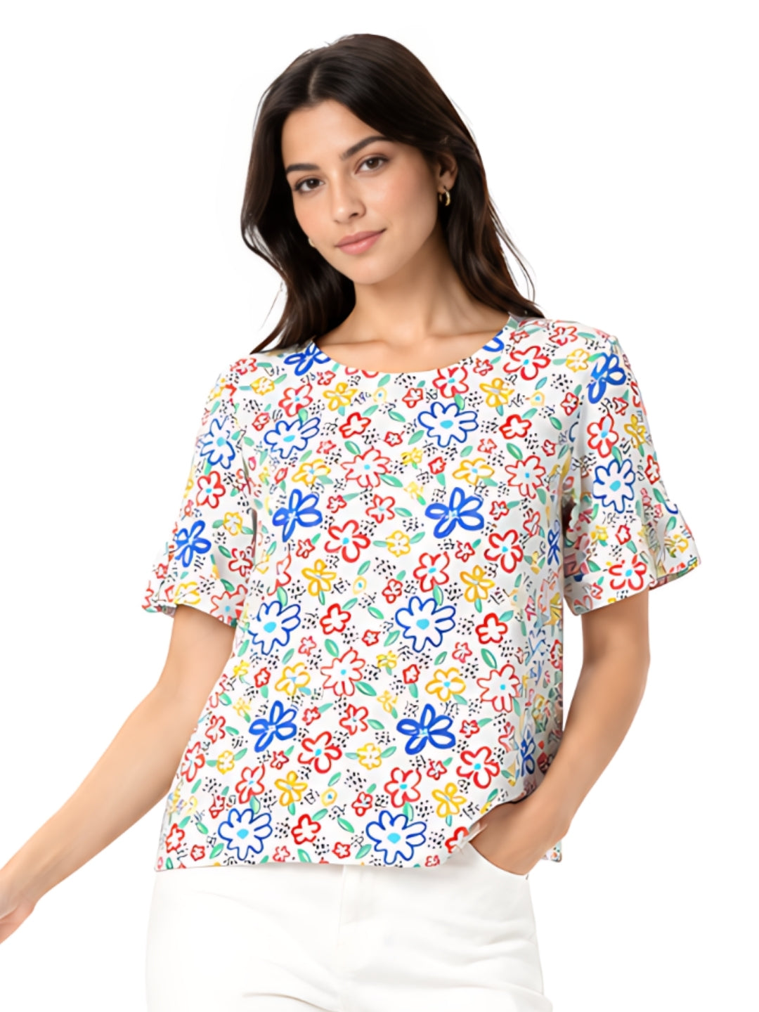 White Quirky Printed Regular Top