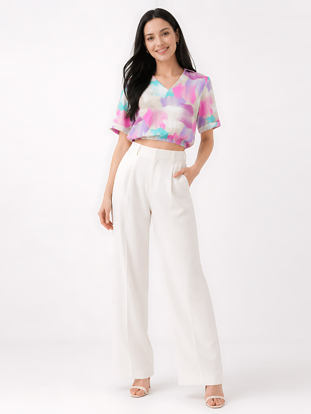 White Printed Top