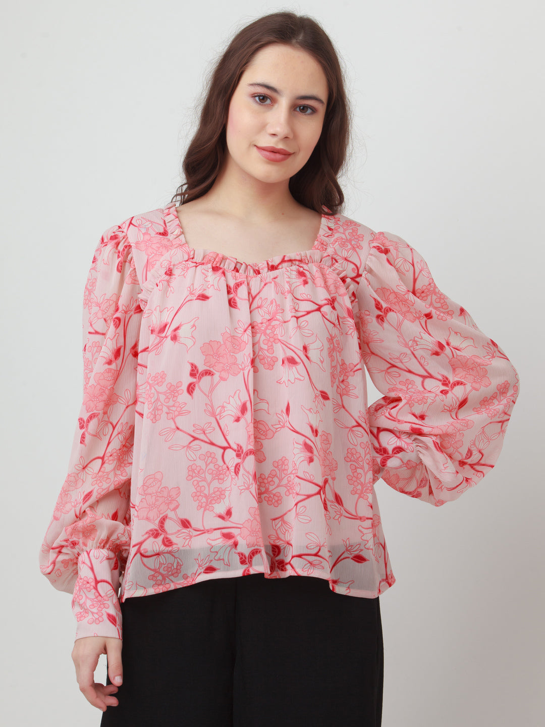 Pink Floral Print Top