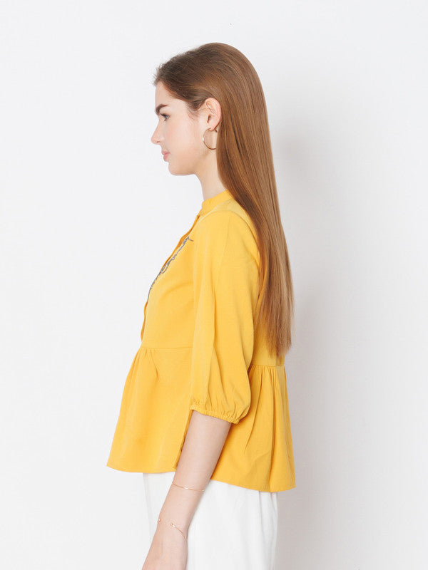 Yellow Embroidered Regular Fit Top-3