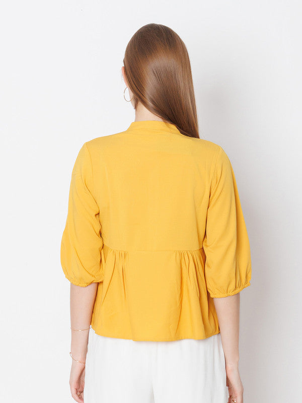 Yellow Embroidered Regular Fit Top-4