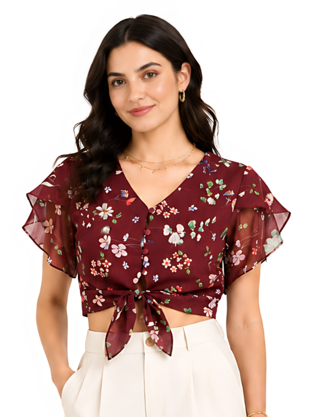 Maroon Printed Regular Top