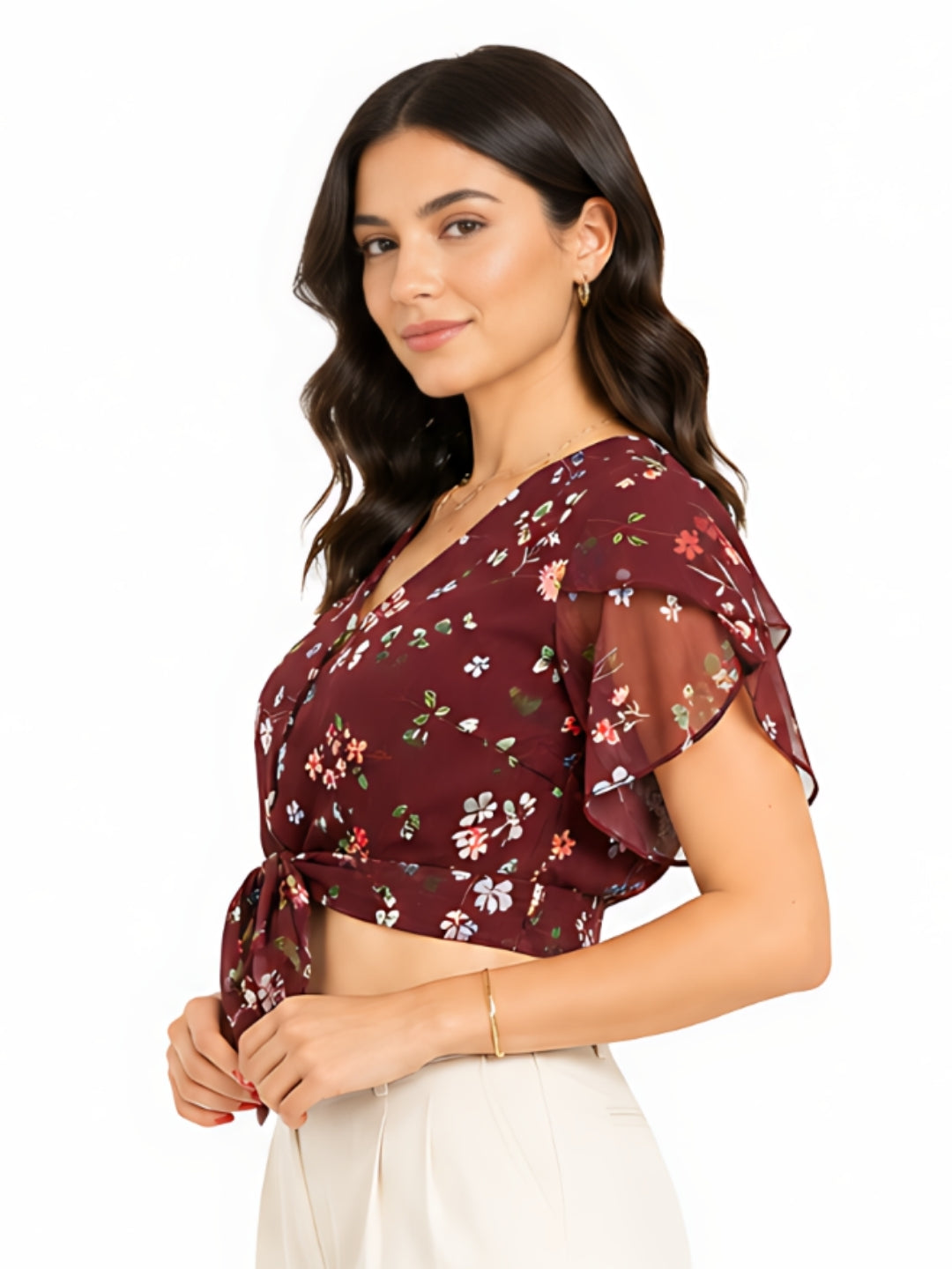 Maroon Printed Regular Top