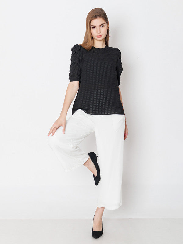 Black Textured Regular Fit Top-1