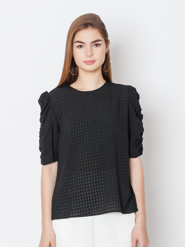 Black Textured Regular Fit Top-2