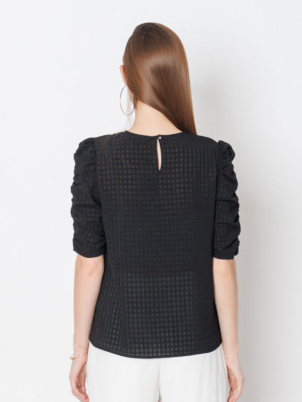 Black Textured Regular Fit Top-4