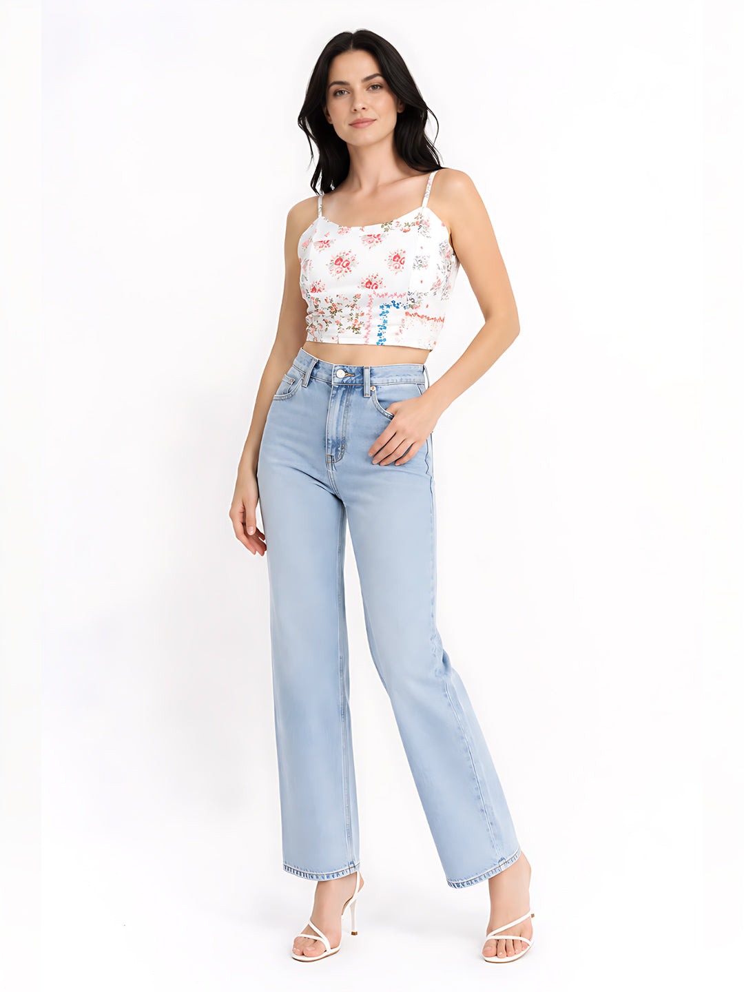 White Printed Fitted Top