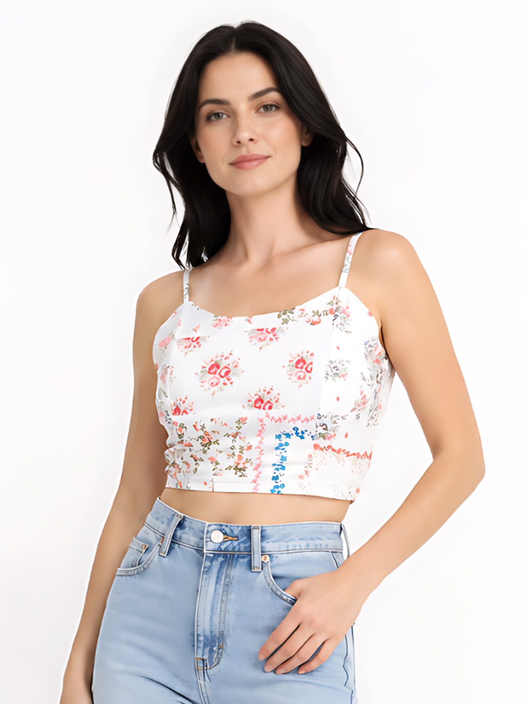 White Printed Fitted Top